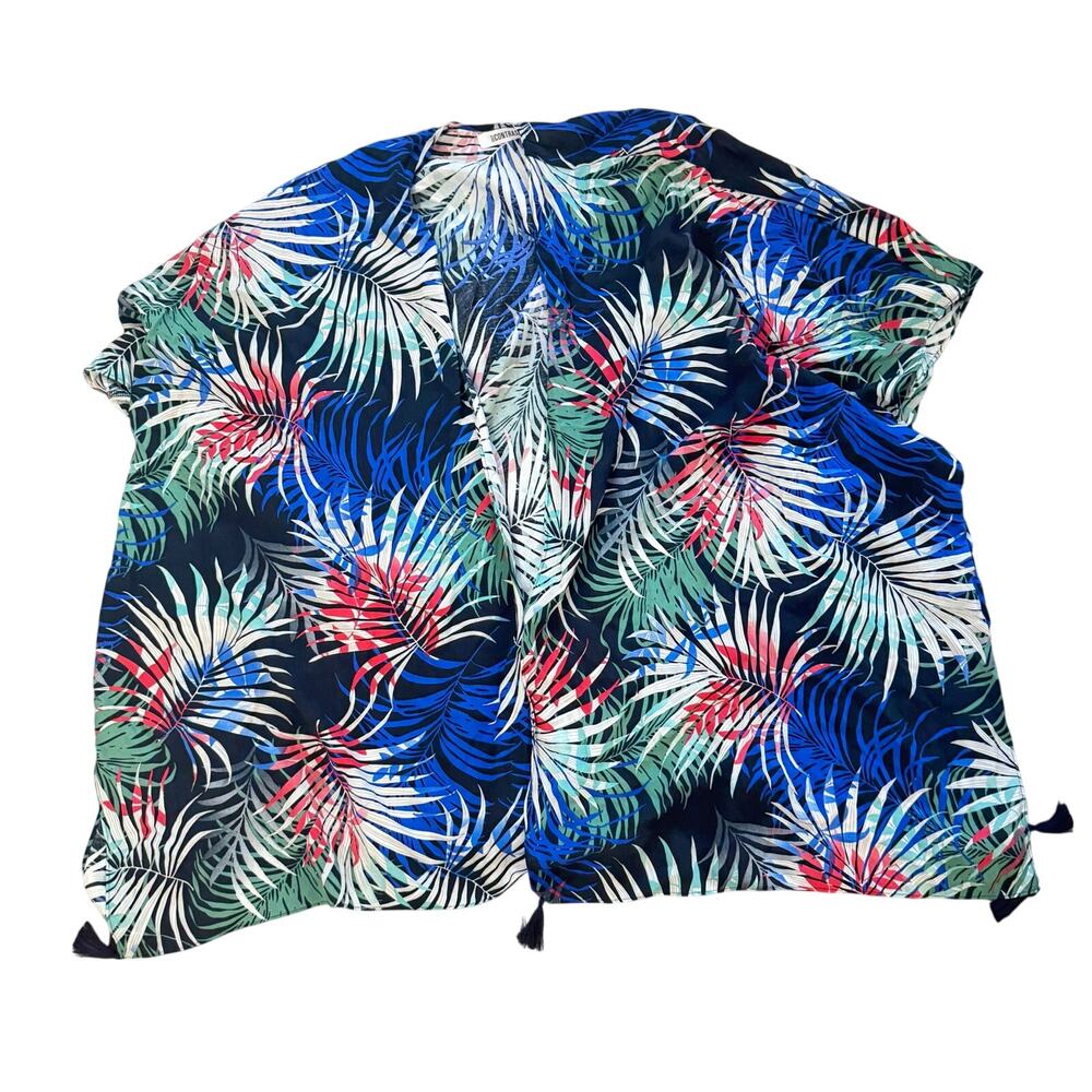 Self contrast tropical print kimono